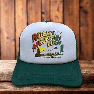 Rocky Mountain High Mens Trucker Hat Green Snapback John Denver Folk Ball Cap